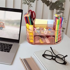 Desk Organizer, Pen Holder for Desk, Metal Pencil Caddy Storage for Rose Gold