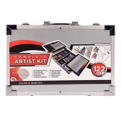 Daler Rowney 122 PCS Complete Artist Kit Pencils Oil Pastels Metal Carrying Case