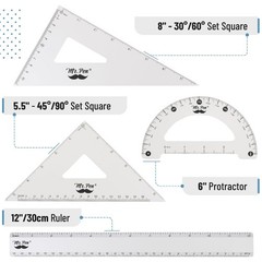 Mr. Pen- Metal Geometry Kit, 4 Pack, 45° & 30°/60° Set Squares Silver
