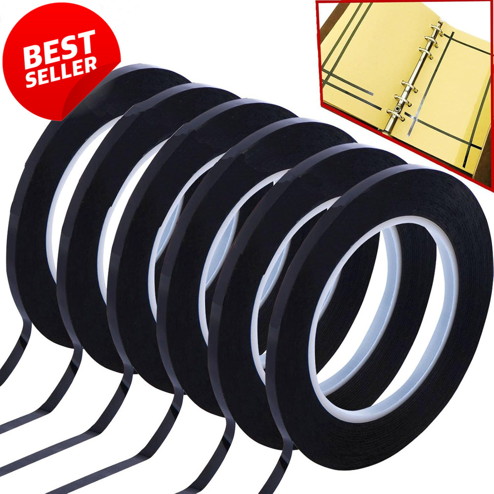 6pc Whiteboard Pinstripe Tape 1/8in 108ft Black – US