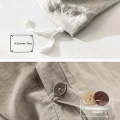 100% Duvet Cover Set, 3 Pieces Belgian Flax Breathable Bedding, 1 Queen Linen