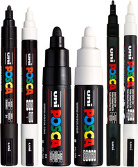 POSCA Black & White Bullet Tip – Set of 6 Pens (PC-5M, PC-7M, PC-3M)