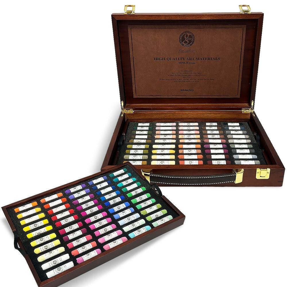 Mungyo Gallery Artists Handmade Soft Pastels Set of 100 MPHM-100 + Wood Case Set
