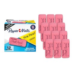 Paper Mate Erasers, Pink Pearl, 12 Count – Latex Free and 12 Count,