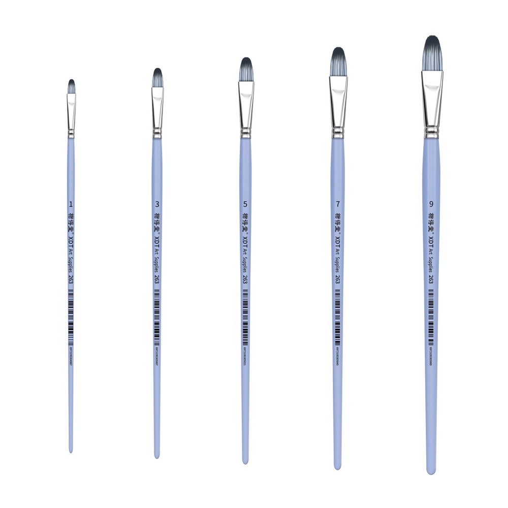 XDT#263-1 Filbert Art Brush 5Pc #1#3#5#7#9 Ex-Stiff Nylon Acrylic Oil Watercolor