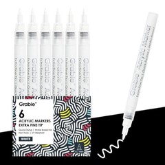 6 White Acrylic Paint Markers, 0.7mm Extra Fine Tip 6 White Acrylic Markers