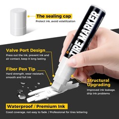 Jumbo Tire Marker White – 4 Pack 15mm Wide Tip Paint Pens for Car Tires Lette…