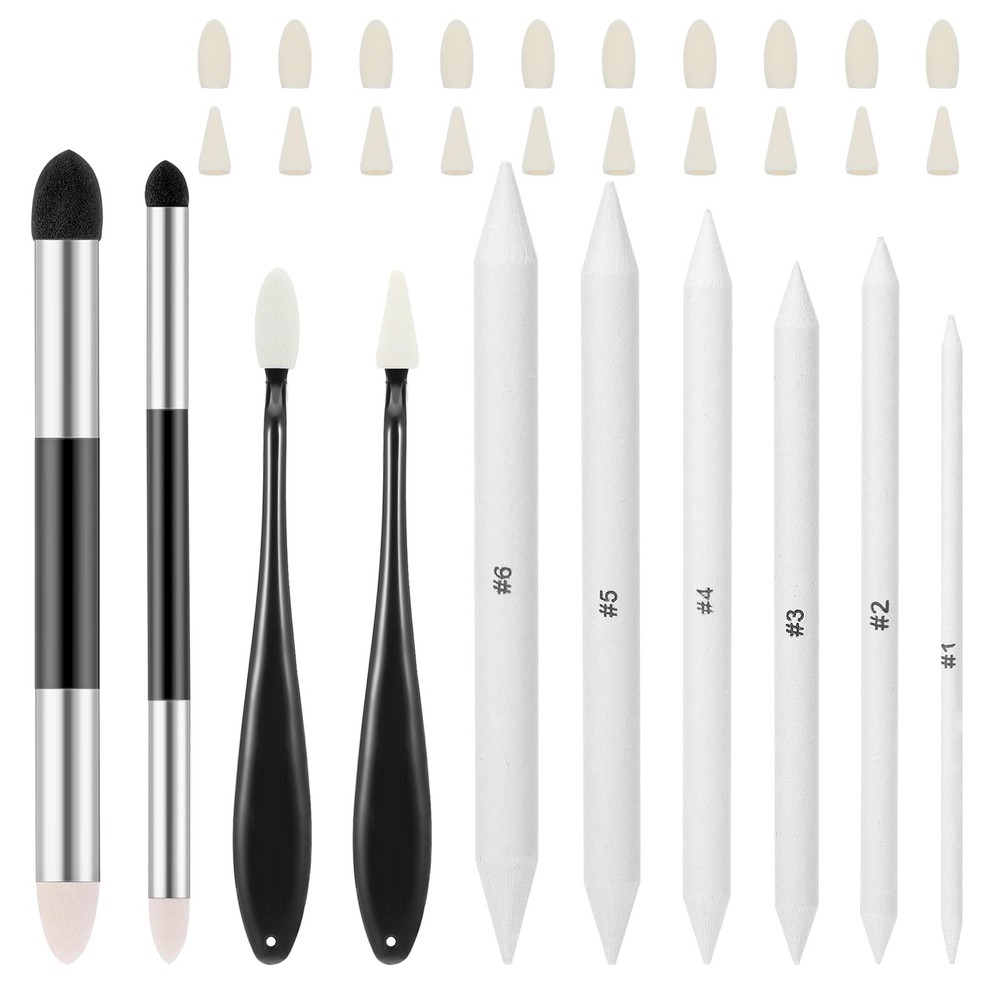 30pcs Blending Stumps for Drawing Sketch Drawing Tools with Blending Sponge Pens