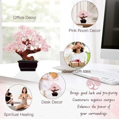 Pink Quartz Money Tree, Feng Shui Crystal Bonsai, Home Office Decor