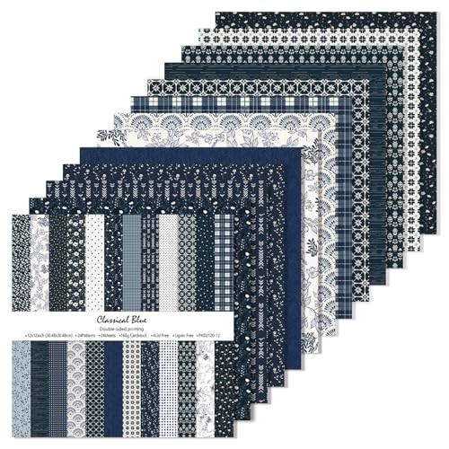 Blue 12×12 In Scrapbook Paper – 24 Sheets Floral and Boho Pattern Papers