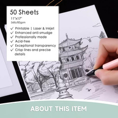 Translucent Vellum Paper, 50 Sheets 56Lbs/83Gsm 11 X 17 Inches Printable Vellums
