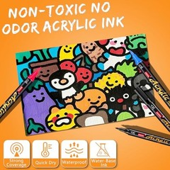 White Black Acrylic Paint Pens Markers, 6 Pc Dual Tips Waterproof Paint Markers