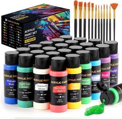 TMOL Acrylic Paint Set 24 Colors 2 oz Bottles 12 Brushes