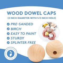 Wood Dowel Caps 2 inch, 1/2 inch Hole, For Crafts and DIY | Woodpeckers