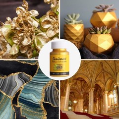 500ml Acrylic Paint Metallic Gold with 1 Brushes,Gold Leaf Paint for Art Pain…