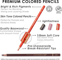 24 Colors Skin Tone Colored Pencils for Portraits and Skintone Artists, Oil Colo