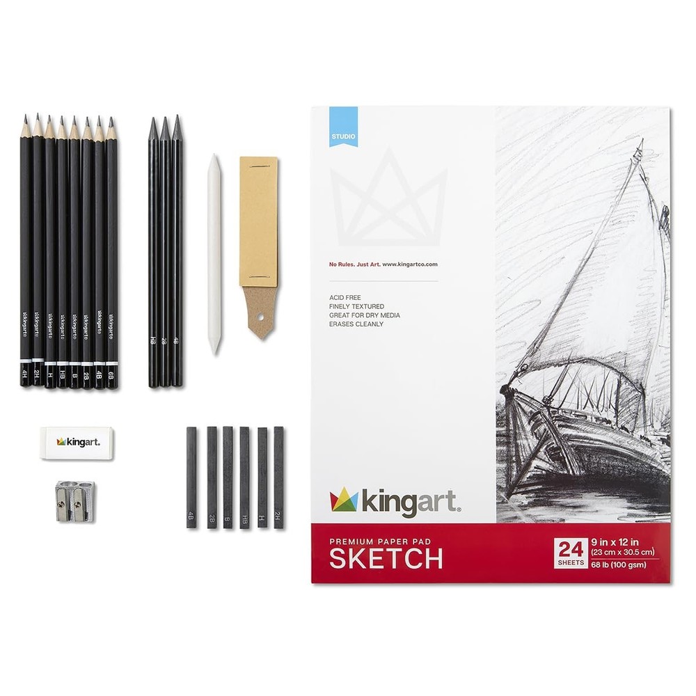 22-Piece Professional Sketching Kit with 9×12 Drawing Pad – Includes 12 Graph…