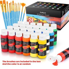 Acrylic Paint Set with 12 Brushes, 24 Colors Wood Craft Paints for Adults Kid…