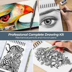 Nicpro 58PCS Art Drawing Supplies Kit in Leather Case, MP1000 Black