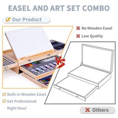 Set De Arte De Madera 85 Piezas Con Caballete Y Pinturas Para Artistas