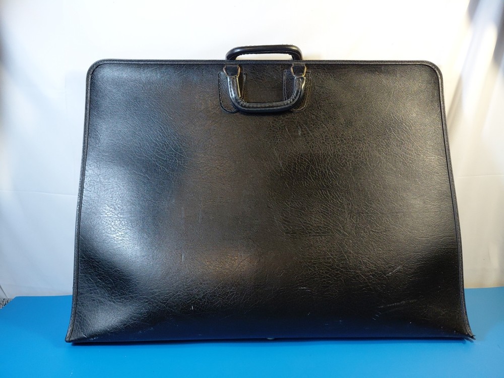 Vtg NSM Chicago Oversized Black Zip Around Portfolio Art Blueprint Retro 27×20″
