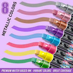 Metallic Chalk Markers 8 Colors, Jumbo Liquid Chalk Markers with 10Mm 3-In-1 Tip