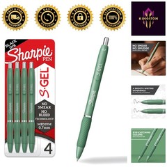 High-Performance S-Gel Pens Set: 4 Green-Barrel Black Ink, 0.7mm Medium
