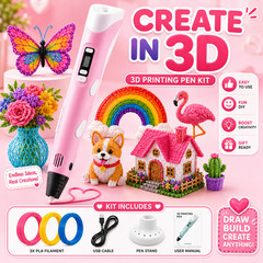 Pink 3D Printer Pen Set LED Screen PLA Filament Drawing Tool Kids Art Craft Gift