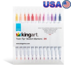 24pc Twin-Tip Sketch Markers Dual Tip Art Markers Fine Brush Tip Water-Based New