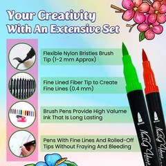 80 Dual Tip Brush Markers Set w/ Coloring Book Artist Pens Kit
