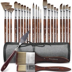 25pcs Paint Brush Set, Professional 9 Shapes with Wide Flat, Filbert, Fan, Da…