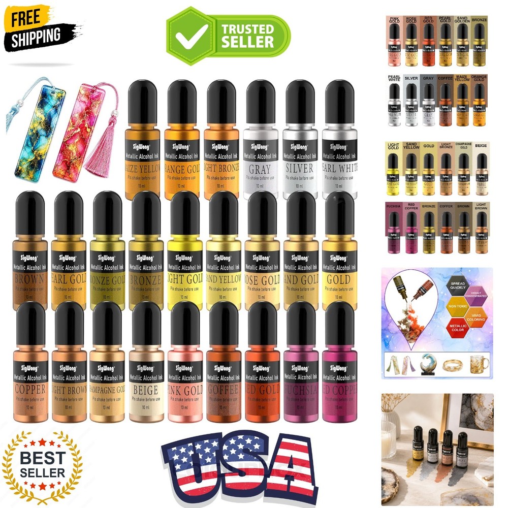 Metallic Alcohol Ink Set – 24 Colors, 10ml Each, Shimmer Mixatives for Resin,…