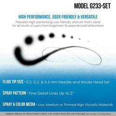 G233 Pro Dual Action Gravity Feed Airbrush Kit 0.2-0.5mm Set