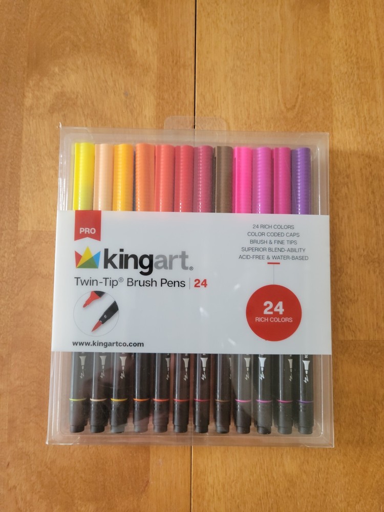 Kingart® Pro Twin-Tip Brush Fine Tips Rich Colors Coded Superior Blend Set 24