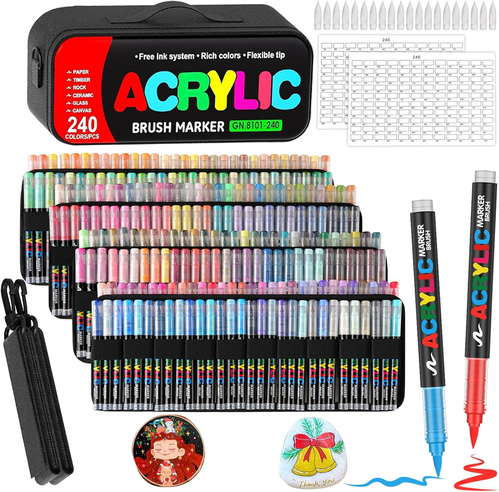 240 Colors Acrylic Paint Markers with Automatic Ink Control System, Soft Brush T