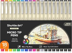 Waterproof Micro-line Pens 18 Pack 11 Colors 7 Black Ultra Fine 0.3mm-0.5mm Tips