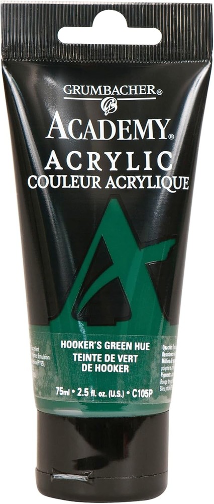 GRUMBACHER Academy Acrylic 2.5 Fl Oz (Pack of 1), Hooker's Green Hue