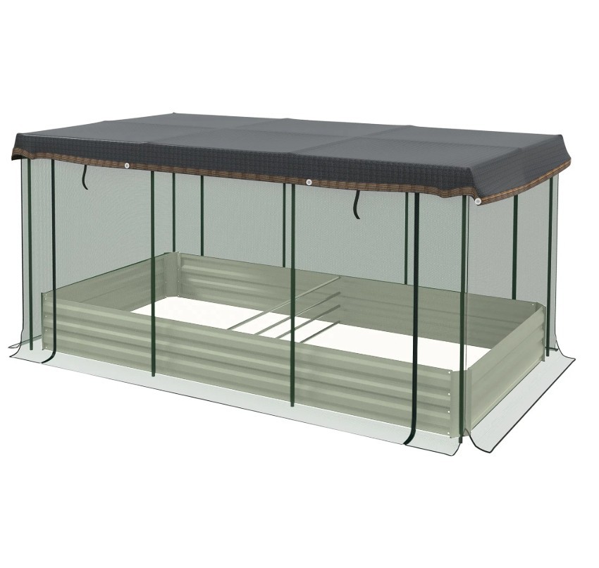Raised Garden Bed with Protective Cage and Shade Beige for Flowers and Vegetable