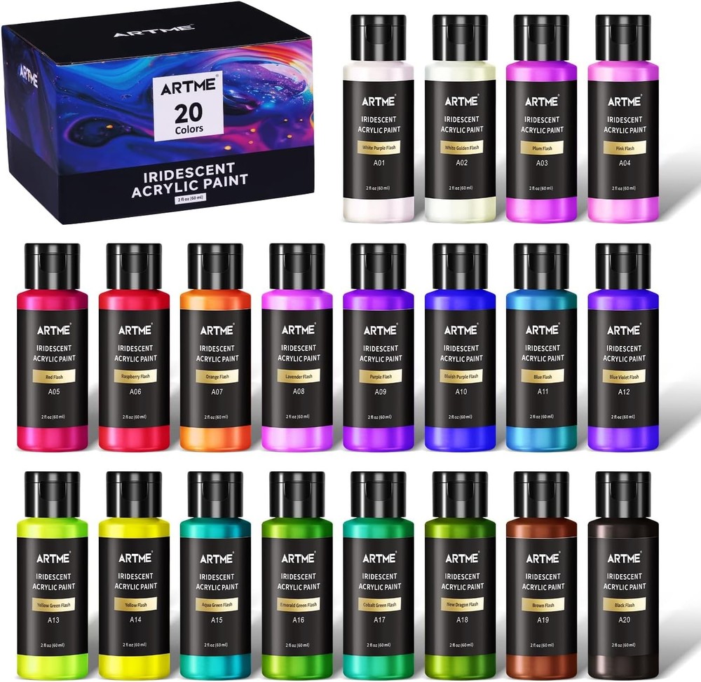 Iridescent Acrylic Paint Set, 20 Chameleon 2 Fl Oz (Pack of 20), 20 Colors