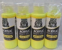 4 Pc Artskills Craft Acrylic Paint 2oz Each Yellow Neon Art