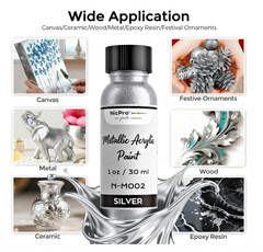 Metallic Silver Acrylic Paint and Gloss Varnish Kit Craft DIY Art Set 2 Bottle