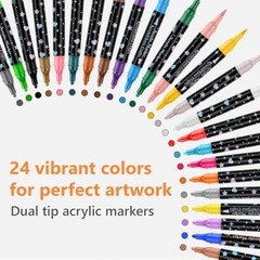 24 Colors Dual Tip Acrylic Paint Marker Pens Set, Multifunctional Acrylic Tip US