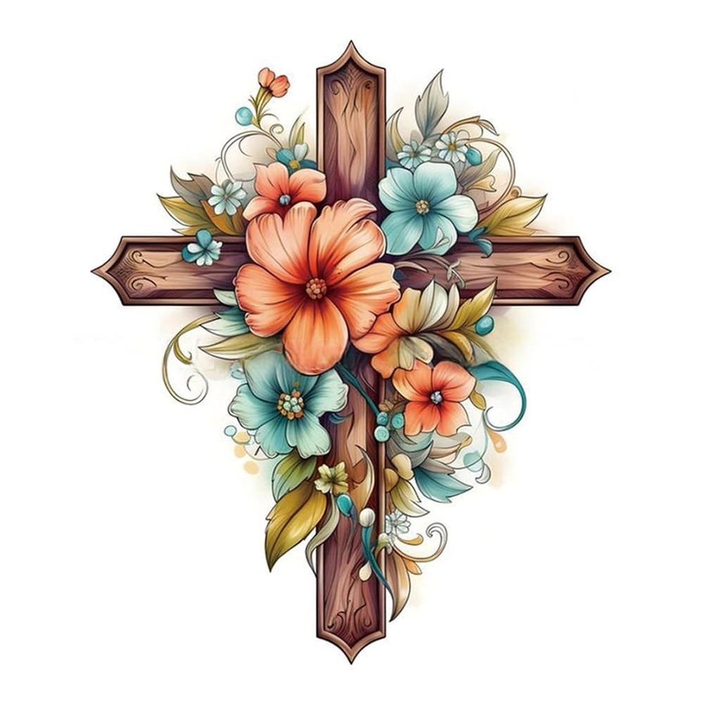 Kulvci Cross Flower Diamond Art Painting Kits for 12×12 inches, Multicolor