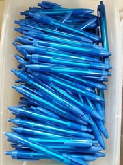Custom Printed Blue Wide Body Click Pens w. Silver Text Perfect Promo Item!