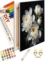 Peony Flowers Paint by Numbers Kit for Adults – DIY White Floral Bouquet Pain…