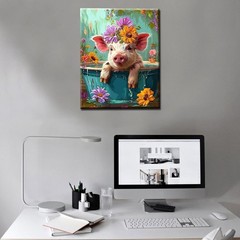 Cute Pig with Flower in a Bathtub Paint by Numbers Kits 16×20 inch Canvas Cute F