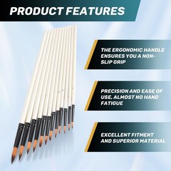 12Pcs Acrylic Paint Brushes Set, Professional Round-Pointed Tip Artist1104