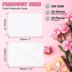 50 Sets Blank Watercolor Paper Cards With Envelopes 140lb/300GSM 5×7 Inch