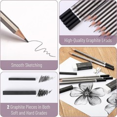 Complete 19-Piece Sketching Set: Graphite Pencils, Erasers & Sharpener Included
