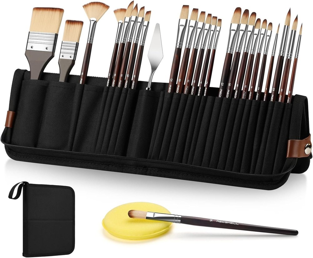 26 Pcs Paint Brush Set Watercolor Acrylic Flat Round Fan Brushes Palette Knfe